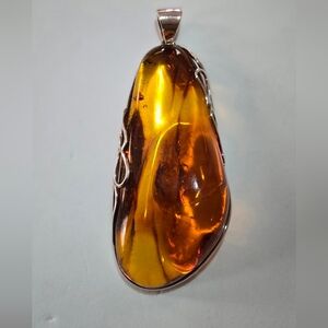 Baltic Amber 925 Silver Pendant Necklace - Golden Brown Amber